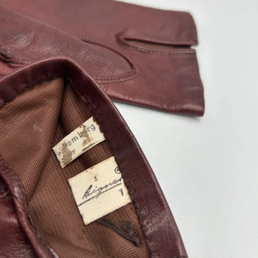 Vintage Etienne Aigner Burgundy Leather Gloves Women Size 7 Italy Horseshoe Logo
